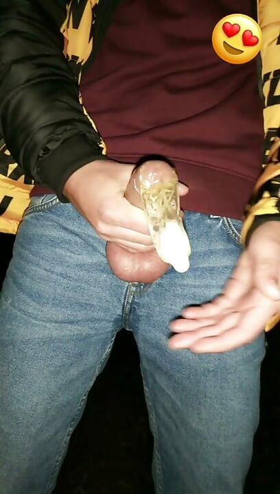 Twink Fills Cum Filled Condom Even More