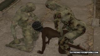 3D Ebony Babe Double Teamed by Zombies