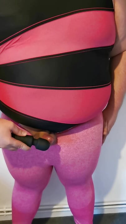 -Viewer request- Fat guy lets his little cock cum on me in my swimsuit and leggings.