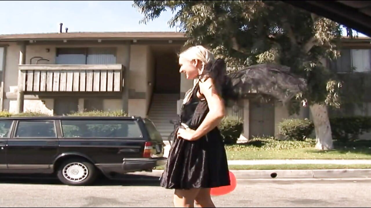 Halloween dressed up teen gets her shaved pussy hard fucked