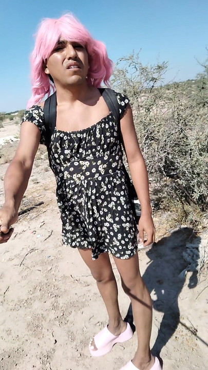 Captivating moment from "Little Ladyboy Femboy In Mini Dress And Sandals Walks In Public Very Hot"