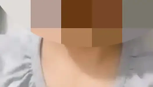 shows off her big natural breasts, in a video call