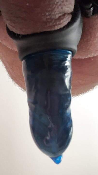 Jerking off with blue condom