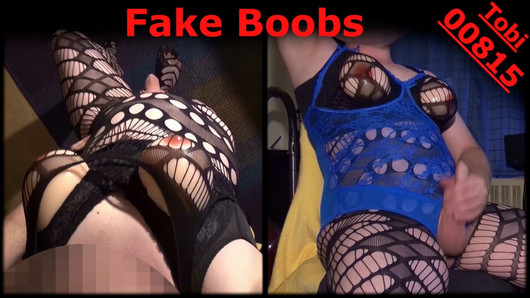 Fake boobs - some fapping in netsuit and boobfree dress