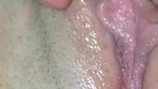 spreading and toying with my loose pink pussy gape