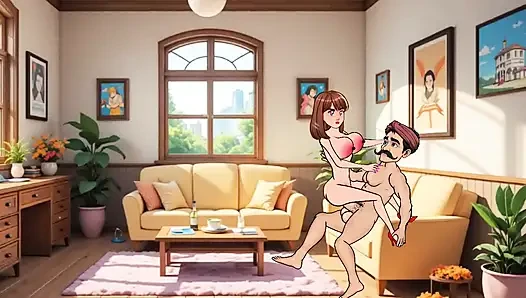 24 Year Old Girl Gets Hard Fucked by 36 Year Old Man in Living Room - Cartoon Animation