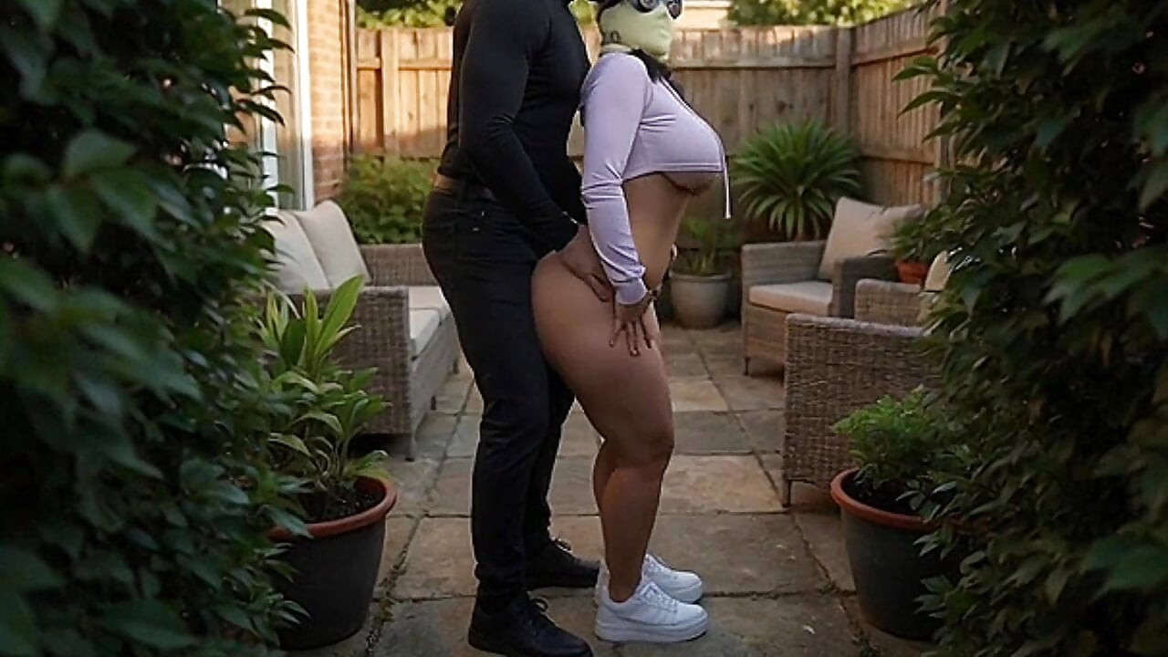 Tall Stepdad Pressing Petite Big Ass Stepdaughter in Backyard