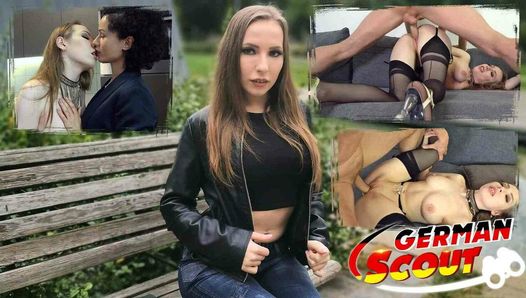 Duitse scout - tiener met grote tieten Lina overgehaald om te neuken tijdens een modelbaan