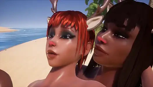 Three ReinDeer Girls Having Sex