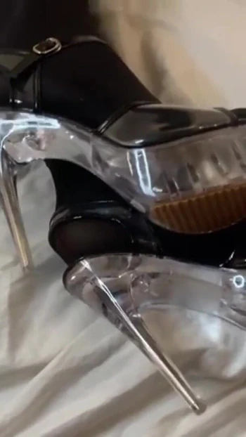 Captivating moment from "Transparent High Heels Sandals Cum"