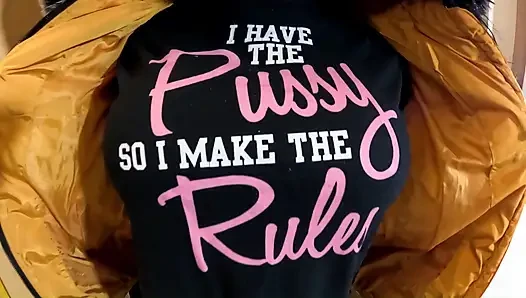 Shiny Yellow Downjacket BJ - Pussy Rules Shirt and Double Cum on My Clothes