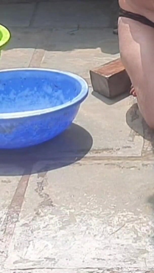 Stepsister bath bathing in open bathroom | Clip 1