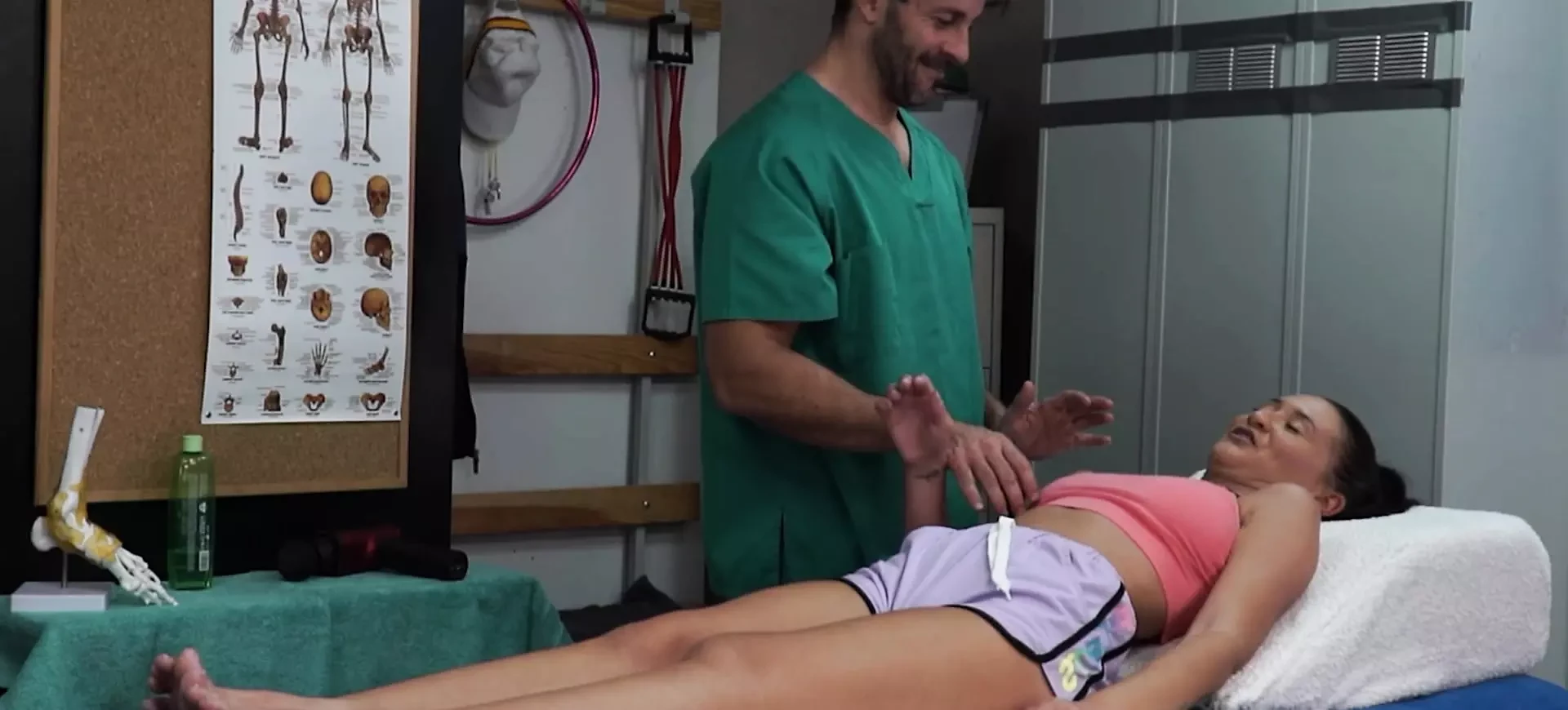 Gorgeous busty brunette latina oiled after massage is fucked by the horny masseur