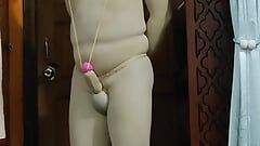 Zentai Hog house of Gord, пытки яиц и члена, бондаж на пенис в спандексе для тела костюма