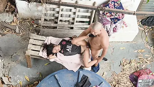 in the backyard with skinny lesbian 100%anal