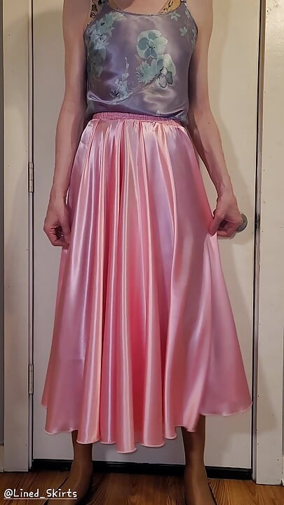 Long formal satin skirt with multiple satin slips. Satin layers