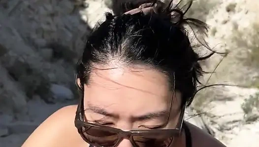 OUTDOOR blowjob while hiking in the desert - AMATEUR WMAF - Cum in Mouth PUBLIC BJ Swallow