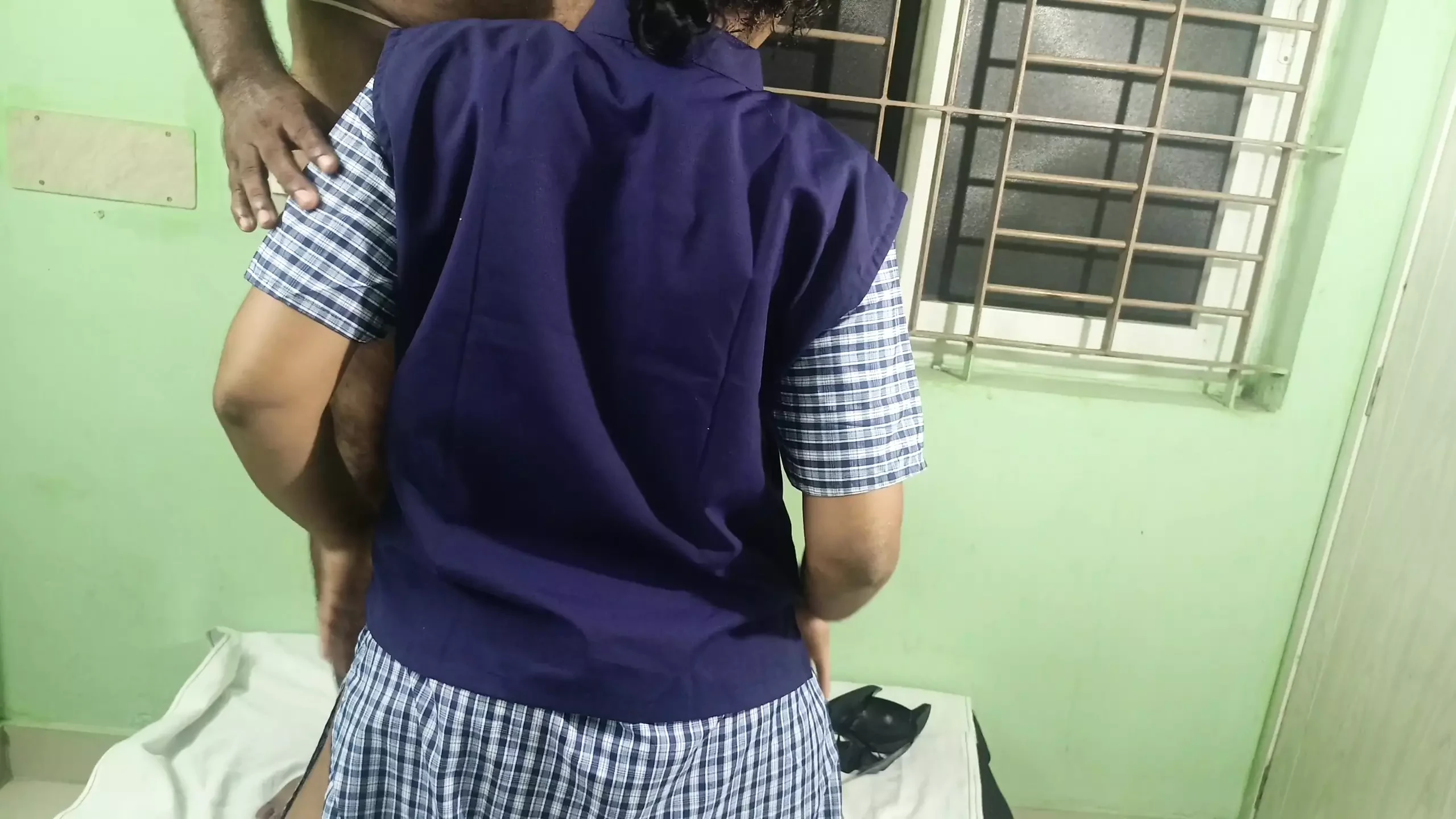 school girl enjoying bed with her boyfriend with school uniform