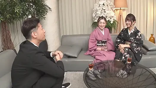 Reverse 3p harem wiedervereinigung mit verzaubernden mitschülern im kimono rion und ryu Enami