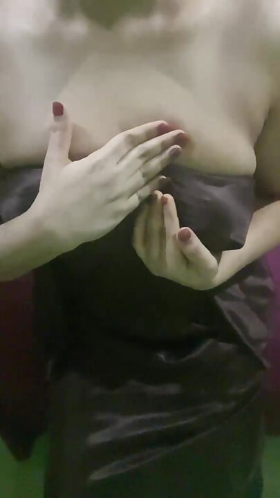 Hot girl playing with her big boobs and hard nipples pressing"