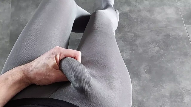 Cumming in grey soft Pantyhose