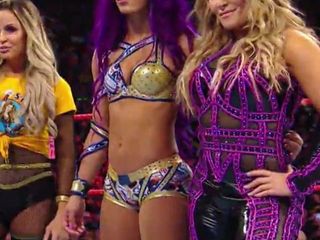 WWE - banki sashy z Trish i Natalią walczącymi z Aliką Fox