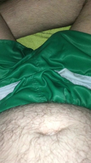 Me in Adidas satin nylon shiny white and green short