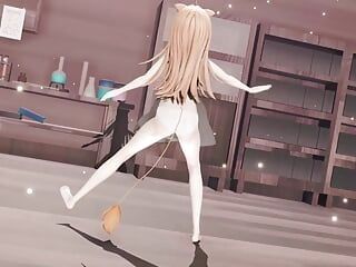 Thiếu niên dễ thương trong chiếc váy trắng khiêu vũ (hentai 3d)