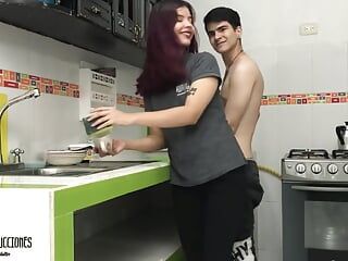 I Get Horny and Ask My Stepbrother to Fuck Me in the Kitchen - Porn in Spanish