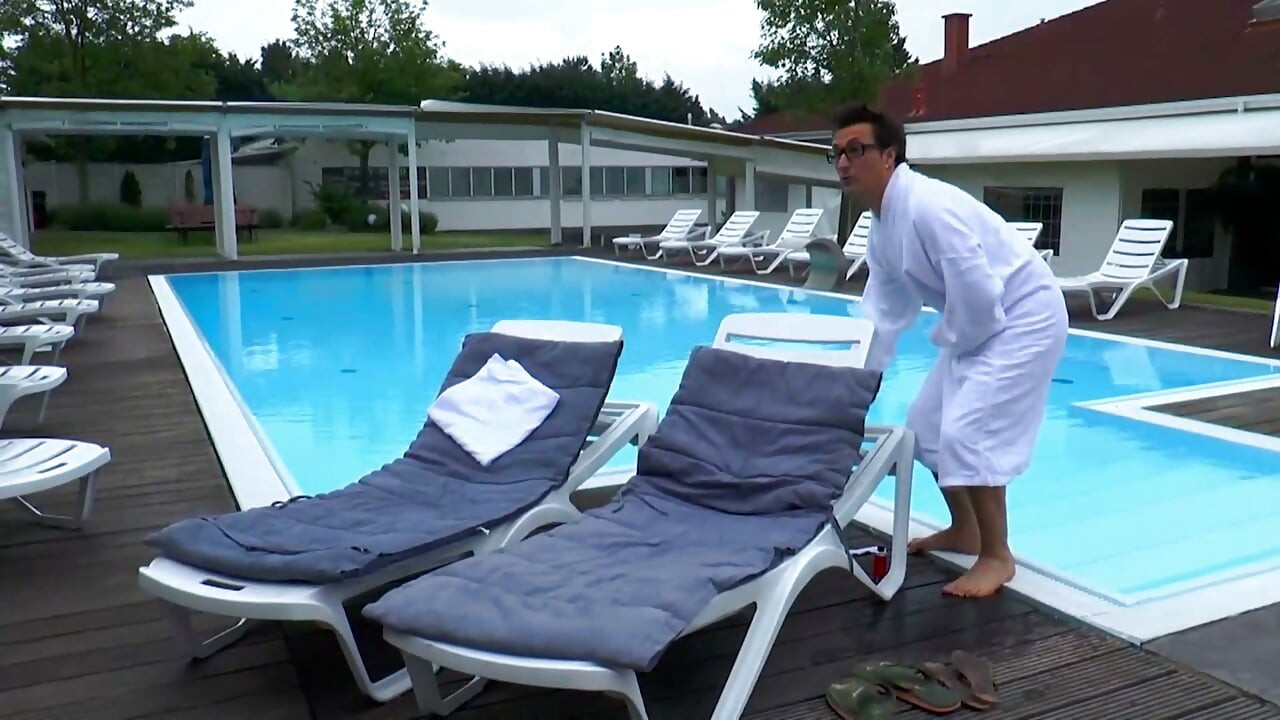 Horny fucking teen rides big cock in swimming pool