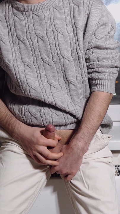 Emotional moment from "A young guy jerks off his dick and cums loudly"