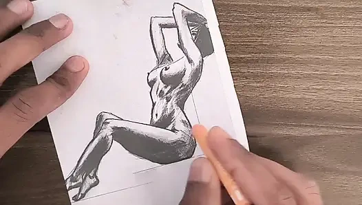 Indisches desi-dorf heißes romantisches mädchen mit freund-kunst zeichnen