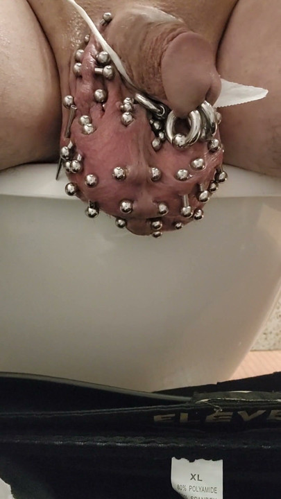 Added more 6 gauge piercings to my scrotum,  slid my finger down my urethral using my precum | Clip 3