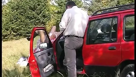 Busty blonde pussy licked and slammed outdoors