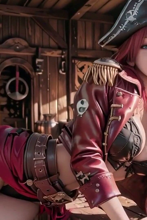 Redhead Pirate Queen! Lazy Goddess in the Gold Hold. Kneeling Gaze Is Insane!