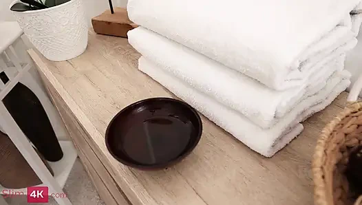 A cute brunette came for a massage and received the masseur's penis