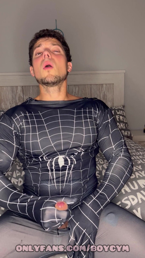 🔥SPIDERMAN GAY plays with his flexible cock