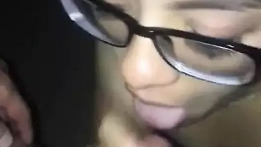 cute chick with glasses sucks a puny little cock