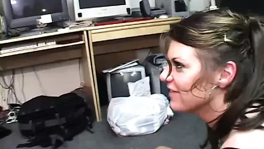 Black bombshell eats white girls pussy while she sucks cock in the office