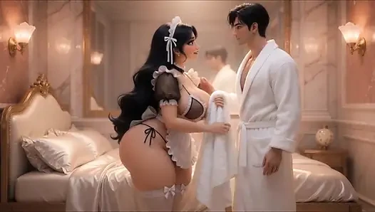 Obedient Maid Pleases Her Young Master (AI generated))