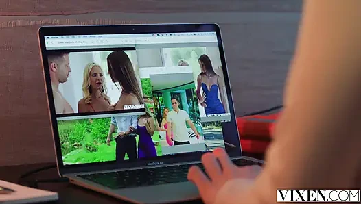 VIXEN, blauäugiges blondes schätzchen Avrora meey, hat den dicken schwanz von kollegen im auge