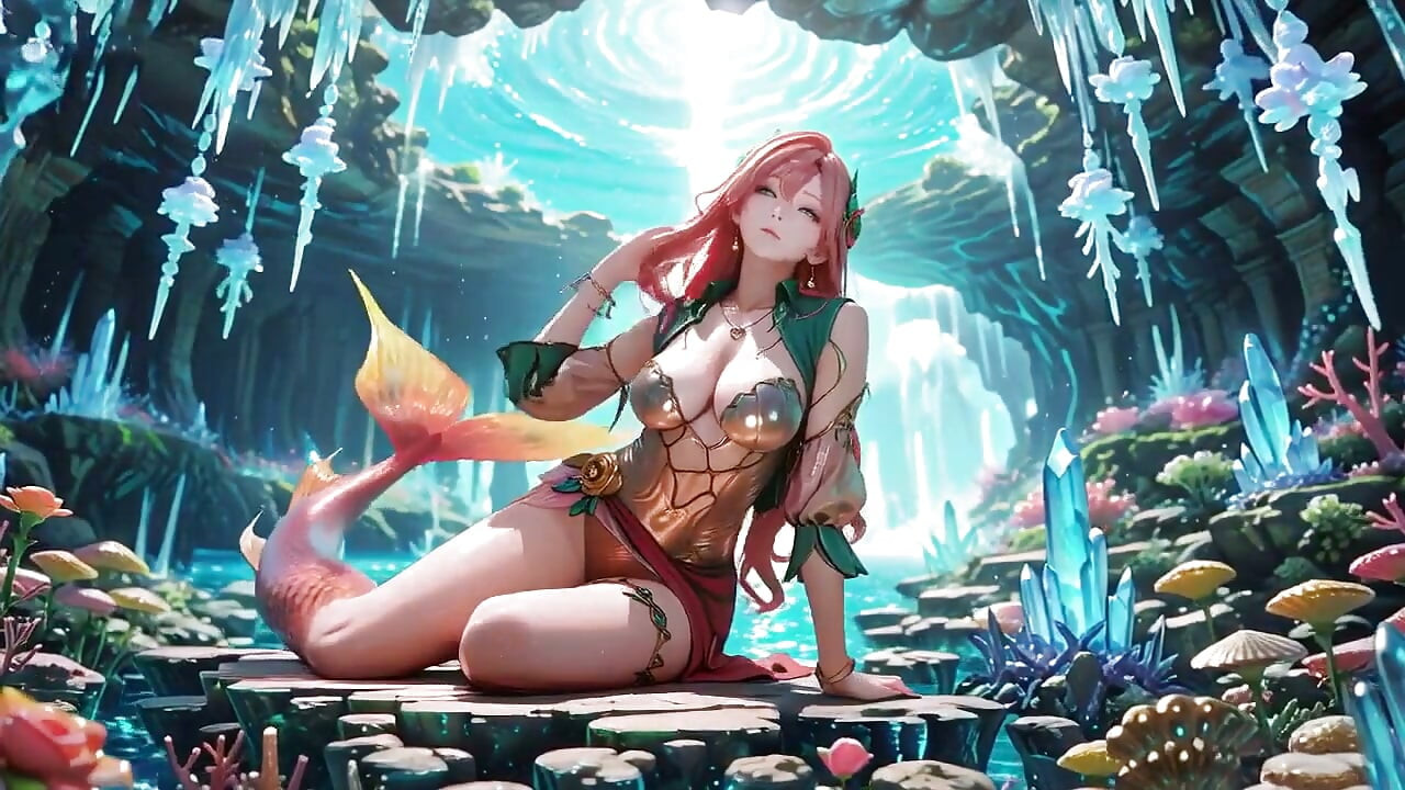 Pink-haired Mermaid Queen! a Dreamy Contrast Between the Underwater Palace and the Pure White Bed.