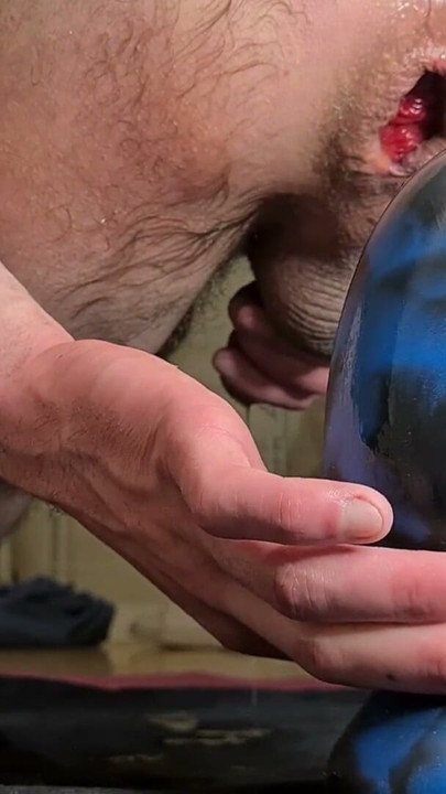 Extreme anal stretching with my huge blue egg plug | Clip 1