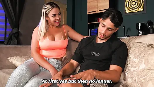 Big-breasted stepmother comforts her stepson after he breaks up with his girlfriend