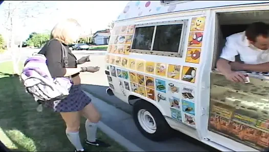 Sweet teen spreads her legs and gets fucked in ice cream truck