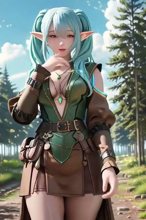 Forest Fantasy! Blue Elf Kneeling, Green Elf Teasing, Sun-dappled Magic & Wand Play, Who Gives in First?