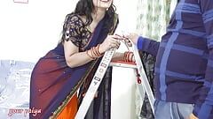 Schattige Saree Bhabhi wordt stout met haar Devar voor ruige en harde anale seks na ijsmassage op haar rug in het Hindi