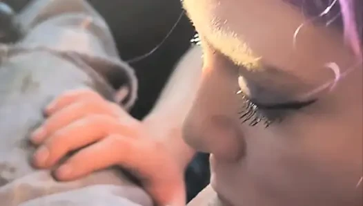 Sexy alt girl gives a risky public blowjob in the car