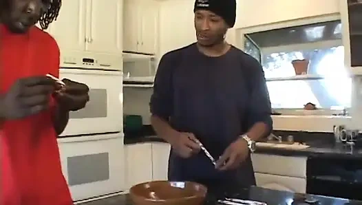 Blonde lady wearing high heels gets double penetrated in interracial threesome