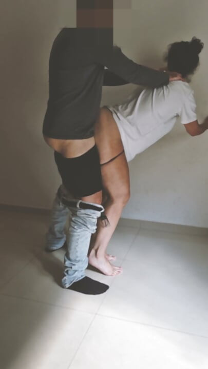 Oversized Shirt, Panties off - Living Room Blowjob and Standing Fuck